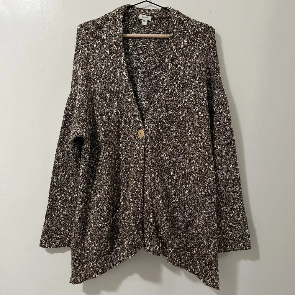 Pure Jill Womens Large Brown Marled Knit Single Button Sharkbite Cardigan